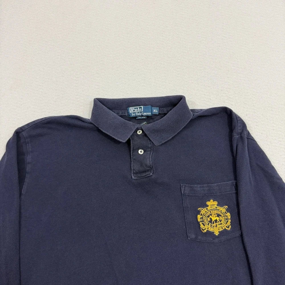 Vintage Polo Ralph Lauren Polo Men's XL Blue Equestrian Crest Long Sleeve Pique